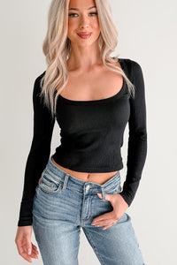 Easy Attitude Scoop Neck Ribbed Crop Top (Black) - NanaMacs