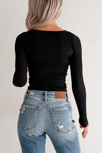 Easy Attitude Scoop Neck Ribbed Crop Top (Black) - NanaMacs