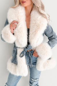 Ever So Chic Fur Trim Denim Jacket (Washed Blue) - NanaMacs