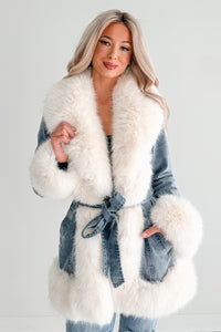Ever So Chic Fur Trim Denim Jacket (Washed Blue) - NanaMacs