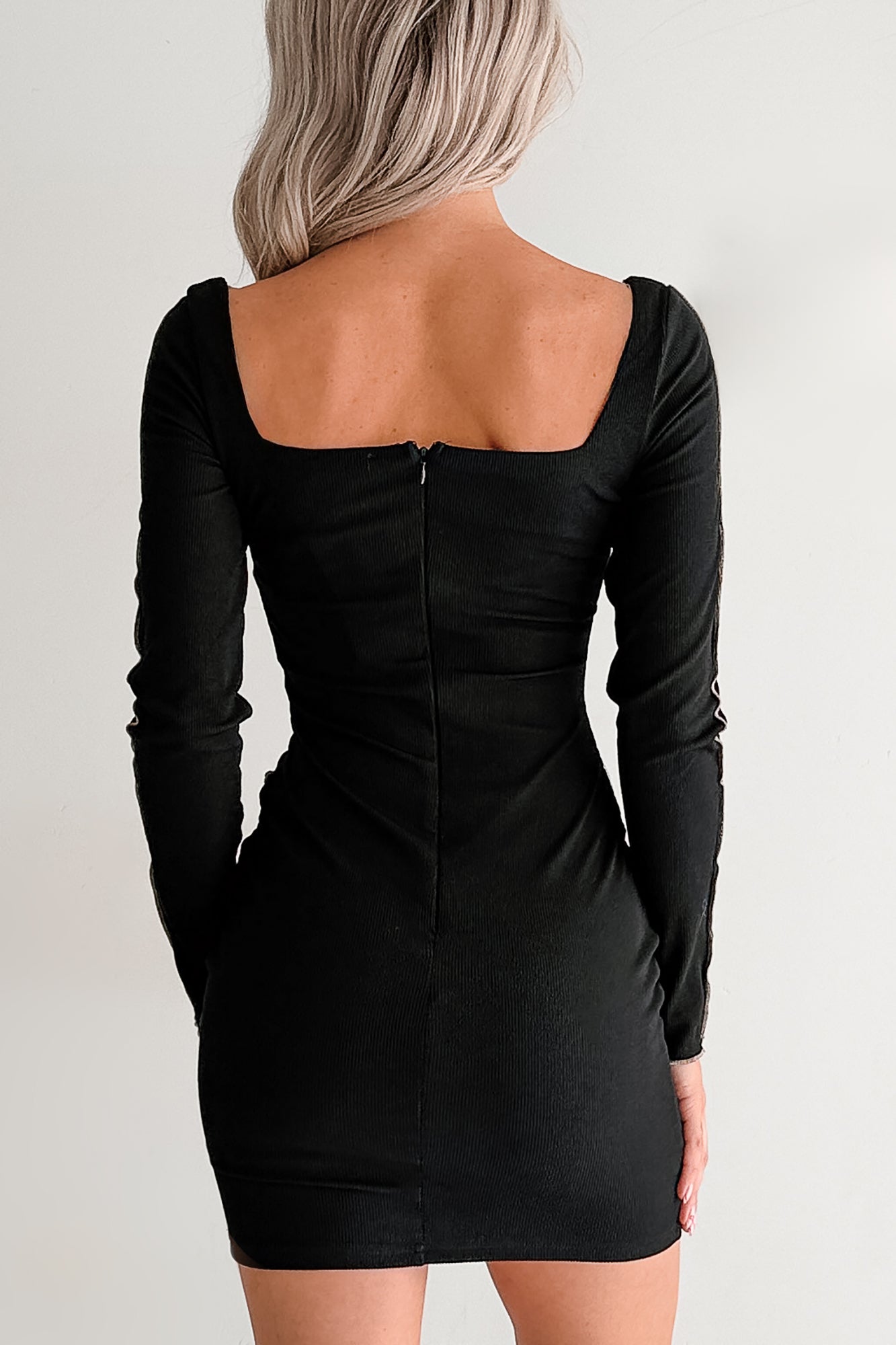 Flirty & Thriving Contrast Stitch Bodycon Dress (Black) - NanaMacs