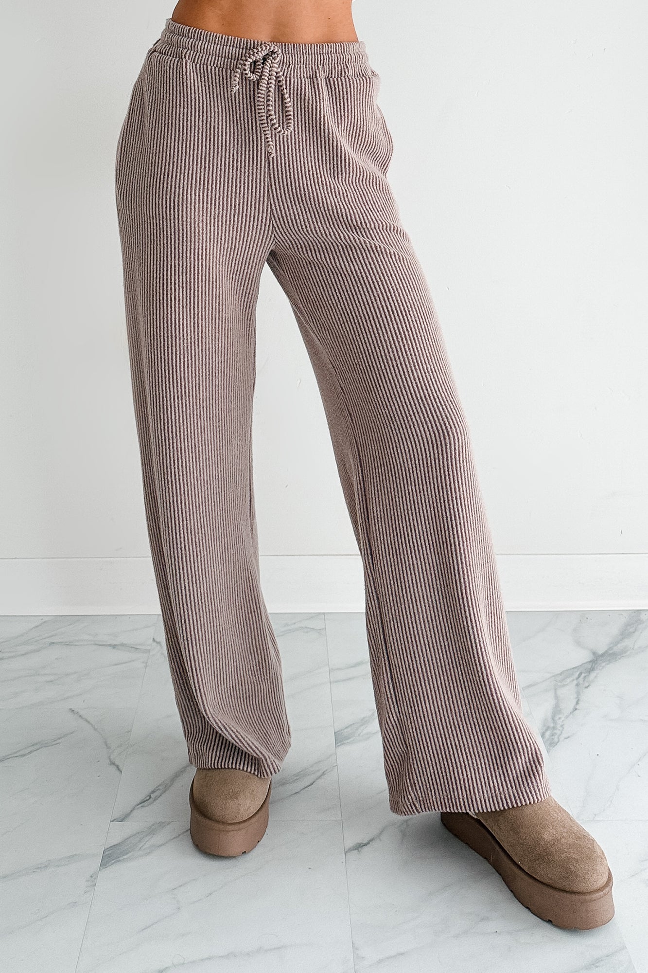 Cozy Feeling Ribbed Wide Leg Pants (Mocha)