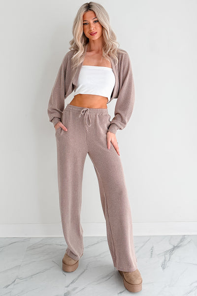 Lounge Cloud Ribbed Long Sleeve Shrug (Mocha)