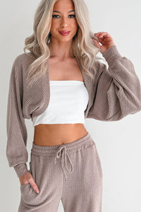 Lounge Cloud Ribbed Long Sleeve Shrug (Mocha)