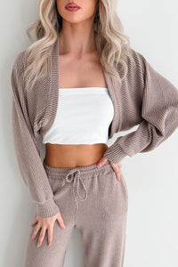 Lounge Cloud Ribbed Long Sleeve Shrug (Mocha)