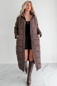 Winter Welcome Knee Length Puffer Coat (Chocolate)