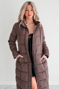 Winter Welcome Knee Length Puffer Coat (Chocolate)