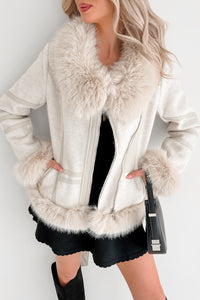Chic Momentum Faux Fur Fleece Tie Coat (Oatmeal)