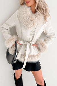 Chic Momentum Faux Fur Fleece Tie Coat (Oatmeal)