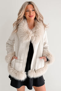 Chic Momentum Faux Fur Fleece Tie Coat (Oatmeal)