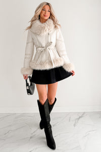 Chic Momentum Faux Fur Fleece Tie Coat (Oatmeal)