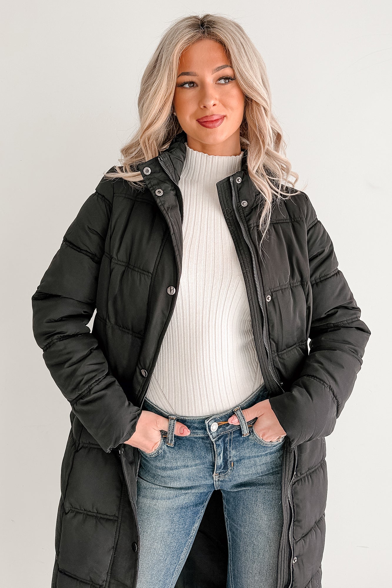 COALITION LA Women's Winter Welcome Knee Length Puffer Coat in Black - Size S COALITION LA Women's Winter Welcome Knee Length Puffer Coat in Black - Size S