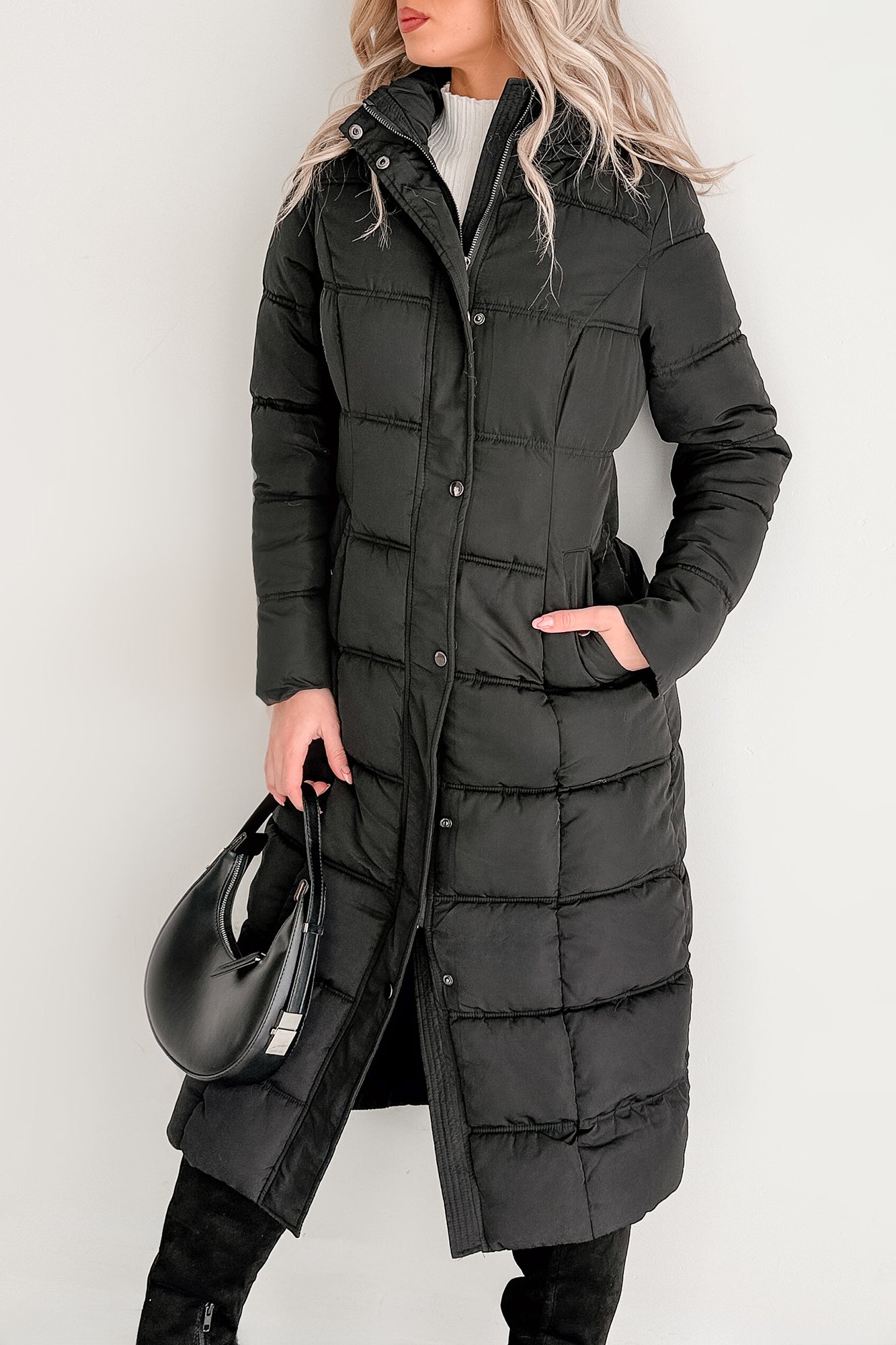 Winter Welcome Knee Length Puffer Coat (Black) · NanaMacs