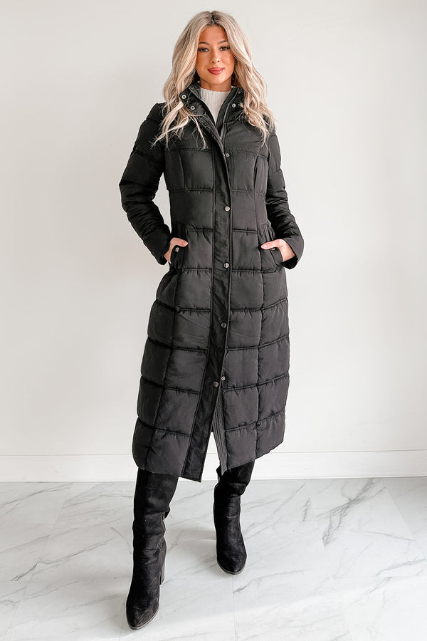Winter Welcome Knee Length Puffer Coat (Black)