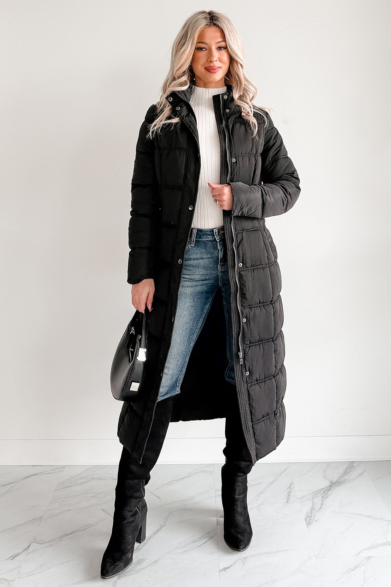 Winter Welcome Knee Length Puffer Coat (Black)