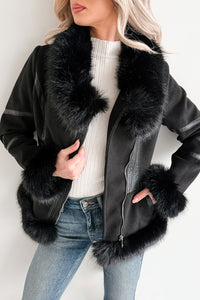 Chic Momentum Faux Fur Fleece Tie Coat (Black)