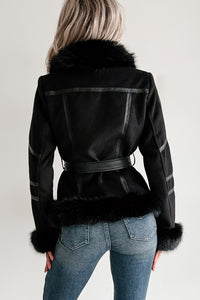 Chic Momentum Faux Fur Fleece Tie Coat (Black)