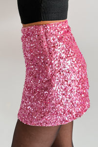Under The Lights Sequin Mini Skort (Hot Pink)