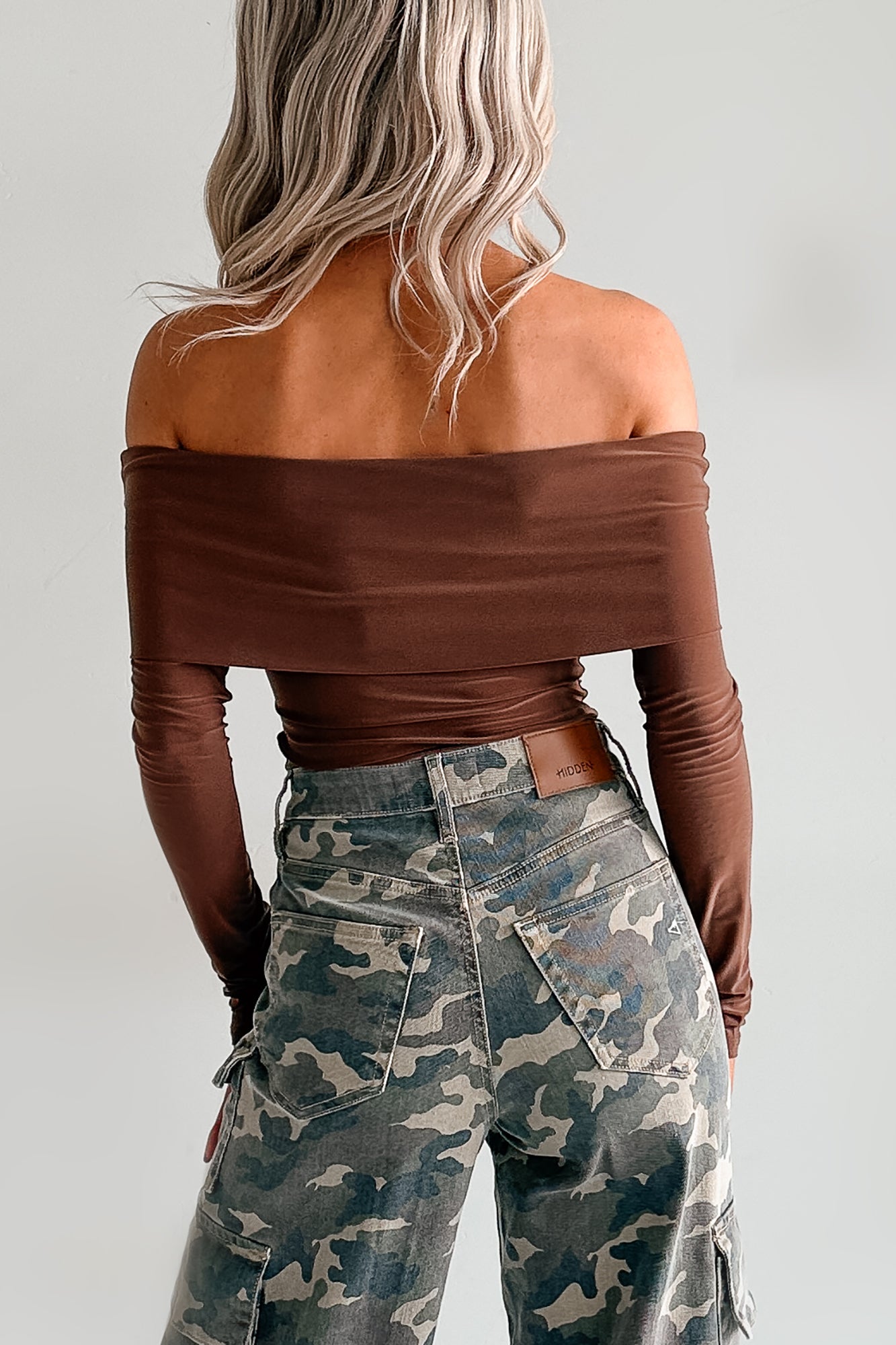 Play Your Game Off-The Shoulder Top (Brown)