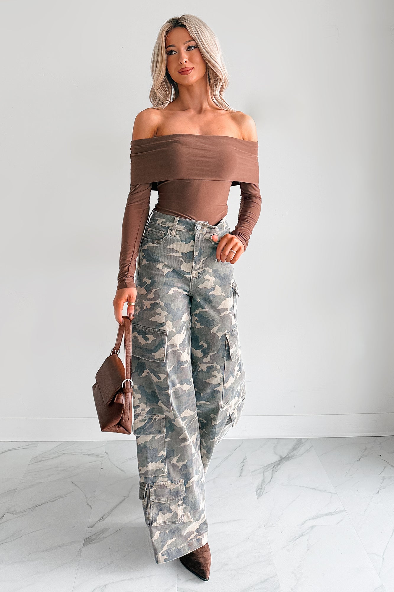 Play Your Game Off-The Shoulder Top (Brown) · NanaMacs