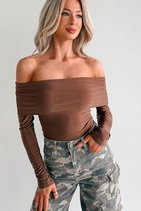 Play Your Game Off-The Shoulder Top (Brown)