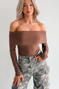 Play Your Game Off-The Shoulder Top (Brown)