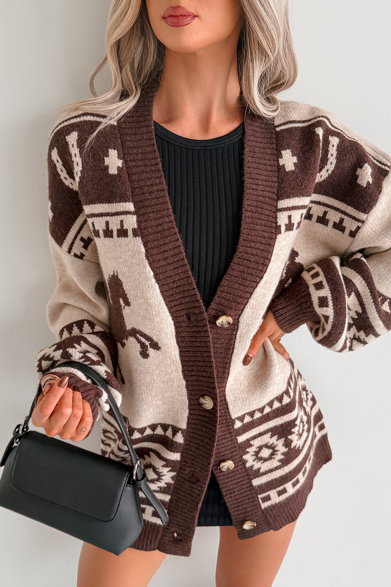 Wild Wrangler Western Graphic Sweater Cardigan (Taupe) - NanaMacs
