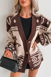 Wild Wrangler Western Graphic Sweater Cardigan (Taupe) - NanaMacs