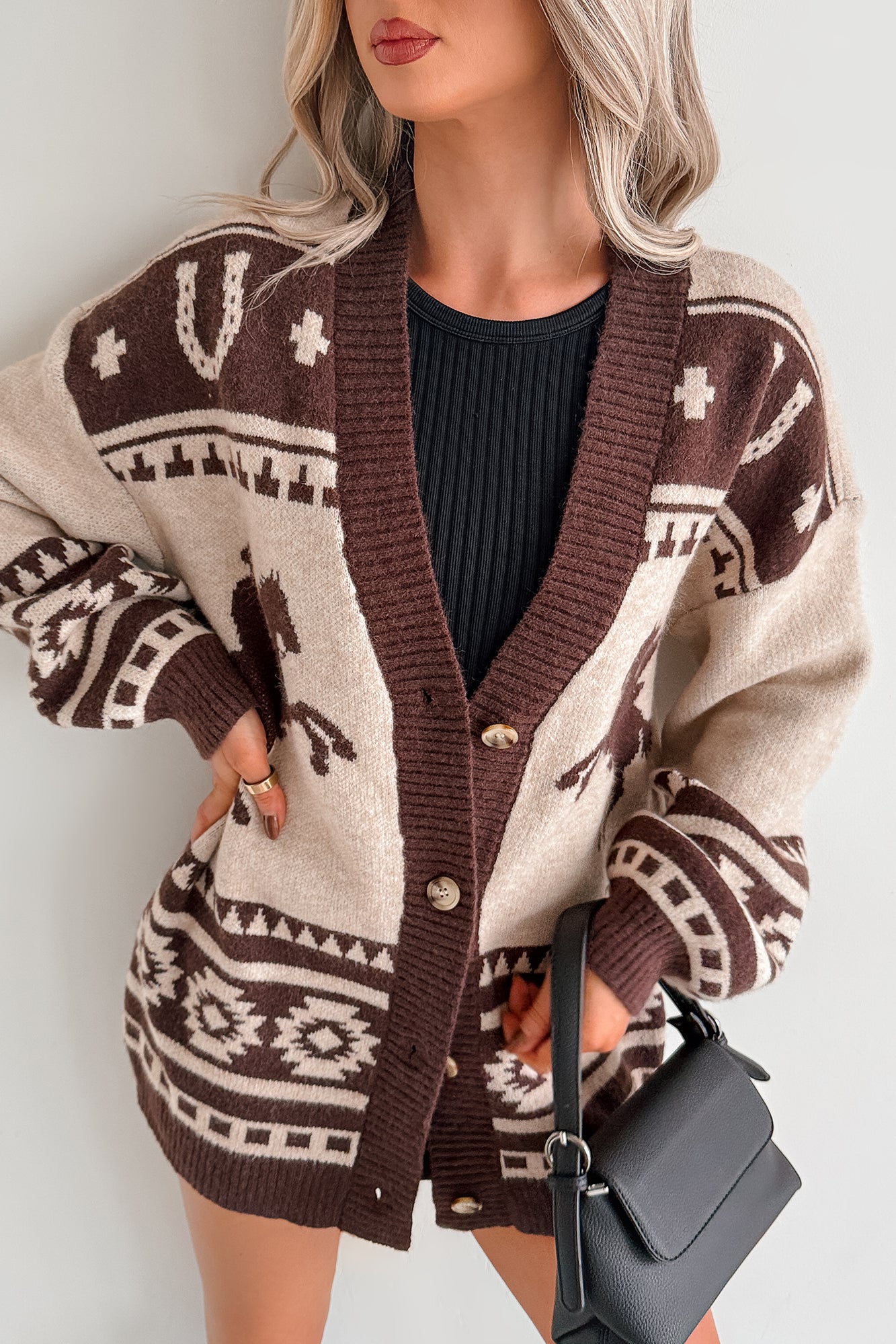Wild Wrangler Western Graphic Sweater Cardigan (Taupe) - NanaMacs
