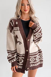 Wild Wrangler Western Graphic Sweater Cardigan (Taupe) - NanaMacs