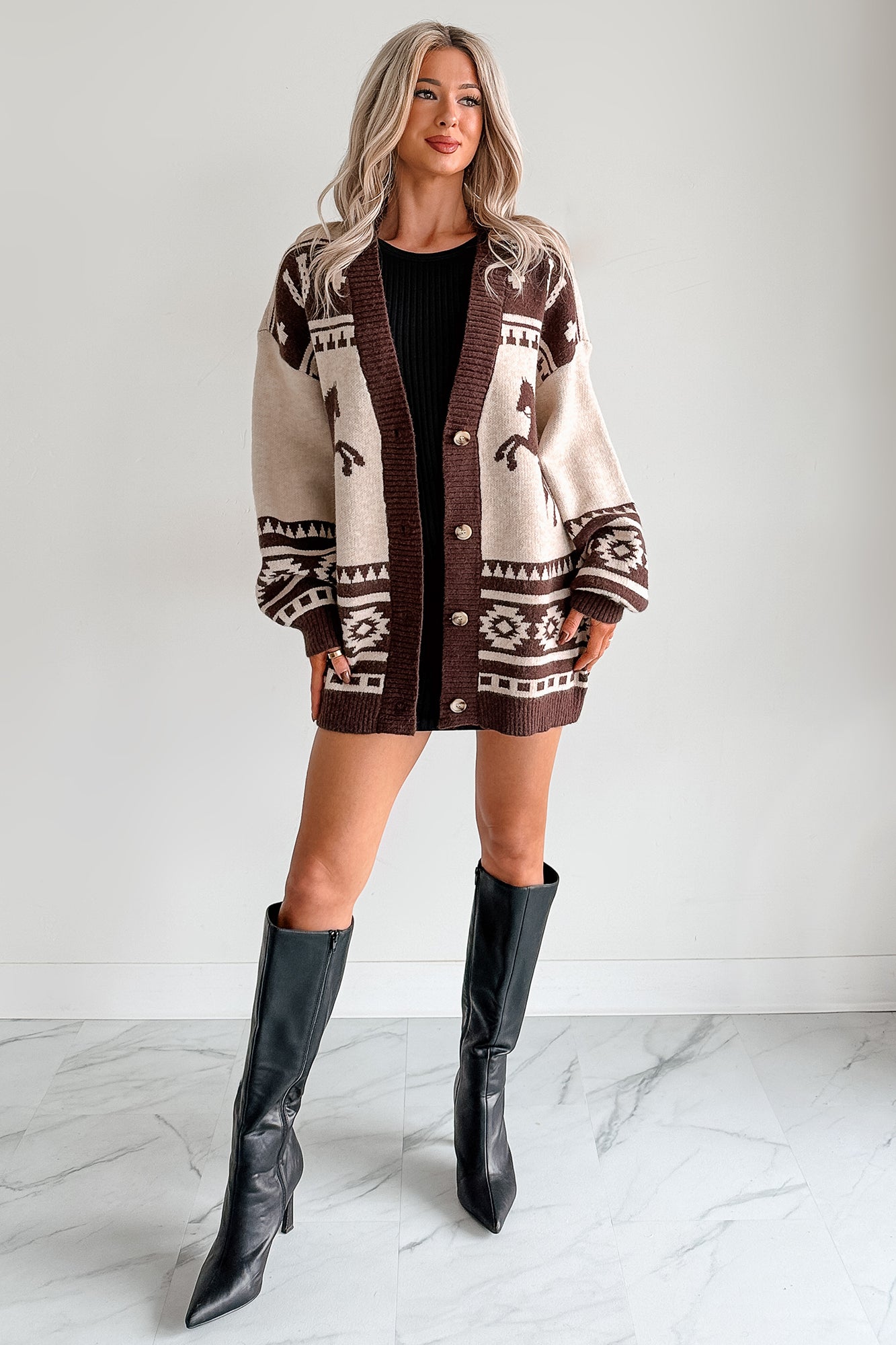 Wild Wrangler Western Graphic Sweater Cardigan (Taupe) - NanaMacs