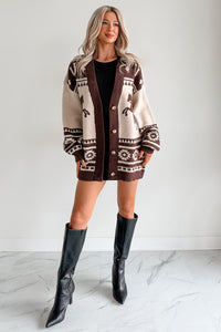 Wild Wrangler Western Graphic Sweater Cardigan (Taupe) - NanaMacs