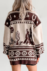Wild Wrangler Western Graphic Sweater Cardigan (Taupe) - NanaMacs
