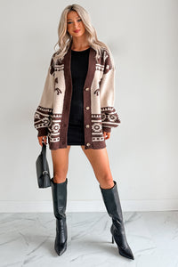 Wild Wrangler Western Graphic Sweater Cardigan (Taupe) - NanaMacs