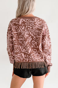 All I Really Want Floral Print Fringe Hem Cardigan (Mocha/Pink) - NanaMacs