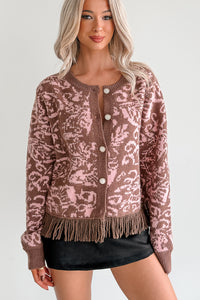 All I Really Want Floral Print Fringe Hem Cardigan (Mocha/Pink) - NanaMacs