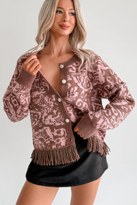All I Really Want Floral Print Fringe Hem Cardigan (Mocha/Pink) - NanaMacs