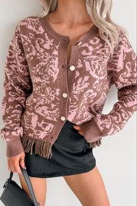 All I Really Want Floral Print Fringe Hem Cardigan (Mocha/Pink) - NanaMacs