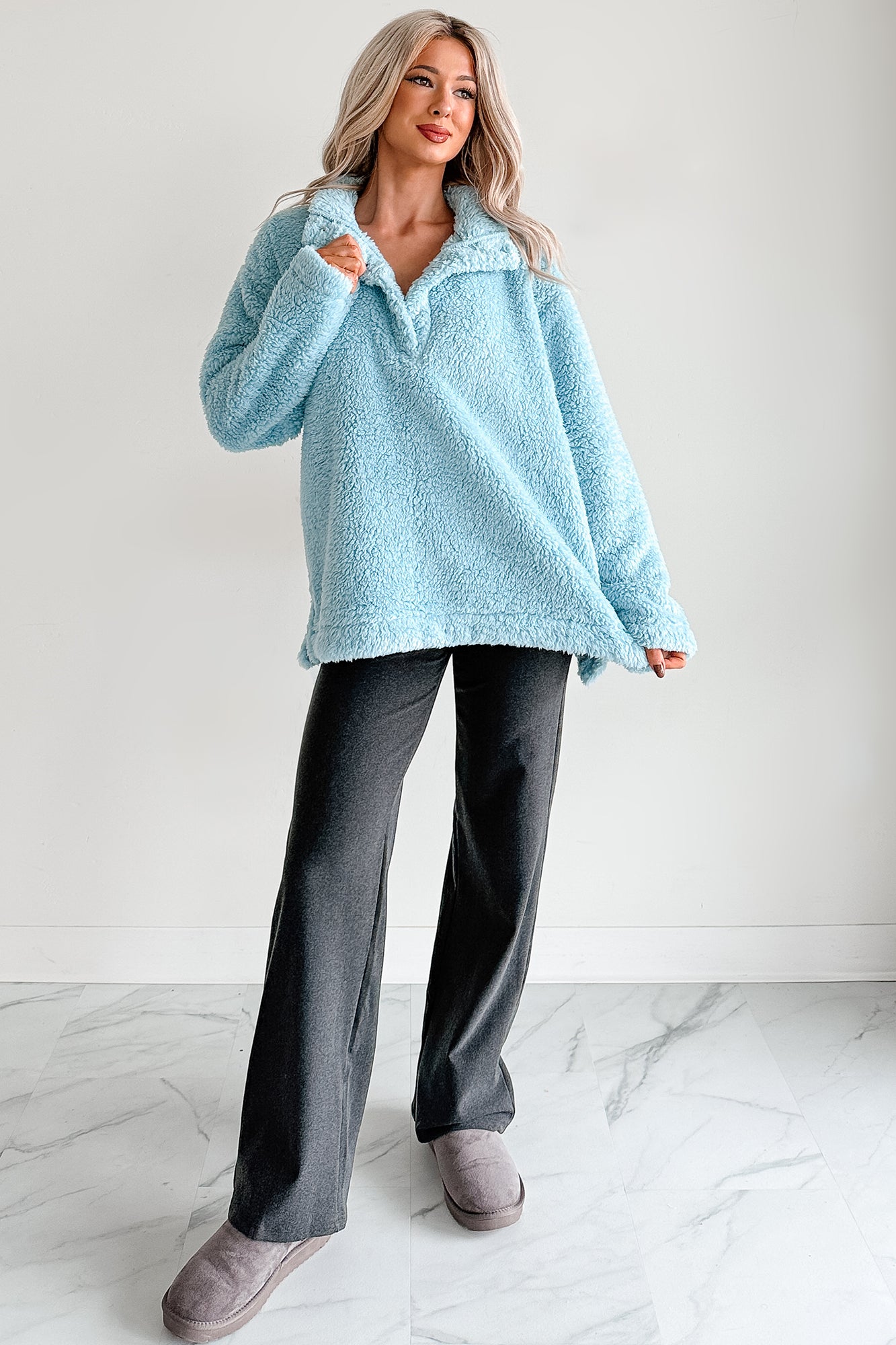 Blanket Bliss Oversized Fleece Pullover (Blue) - NanaMacs