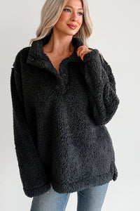 Blanket Bliss Oversized Fleece Pullover (Black) - NanaMacs