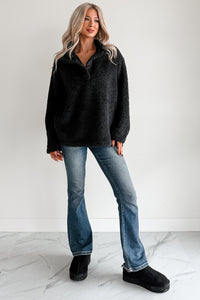 Blanket Bliss Oversized Fleece Pullover (Black) - NanaMacs
