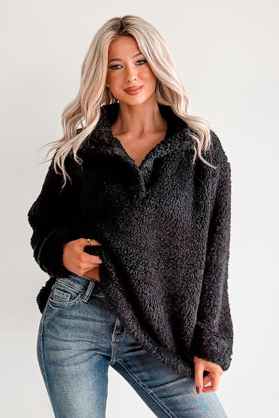 Blanket Bliss Oversized Fleece Pullover (Black)