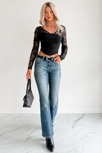 Flow With Love V Neck Lace Floral Top (Black)