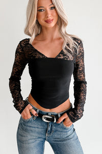 Flow With Love V Neck Lace Floral Top (Black)