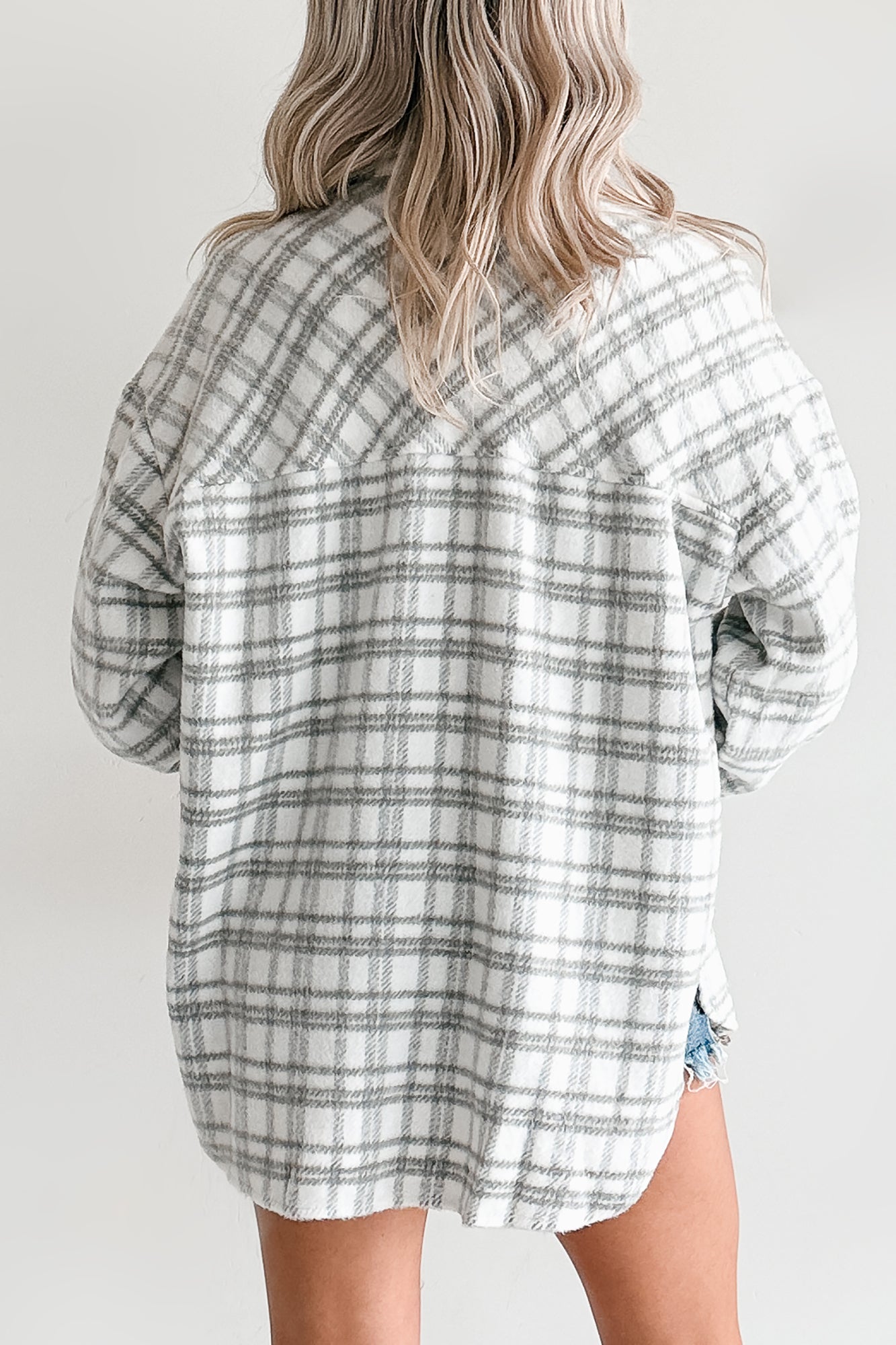 Laid Back Life Plaid Long Sleeve Shacket (Heather Grey) - NanaMacs