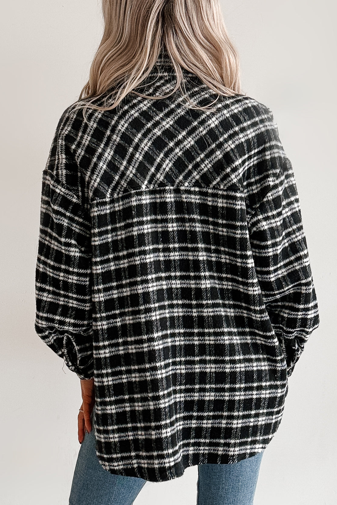Laid Back Life Plaid Long Sleeve Shacket (Black) - NanaMacs