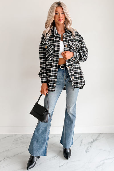 Laid Back Life Plaid Long Sleeve Shacket (Black)