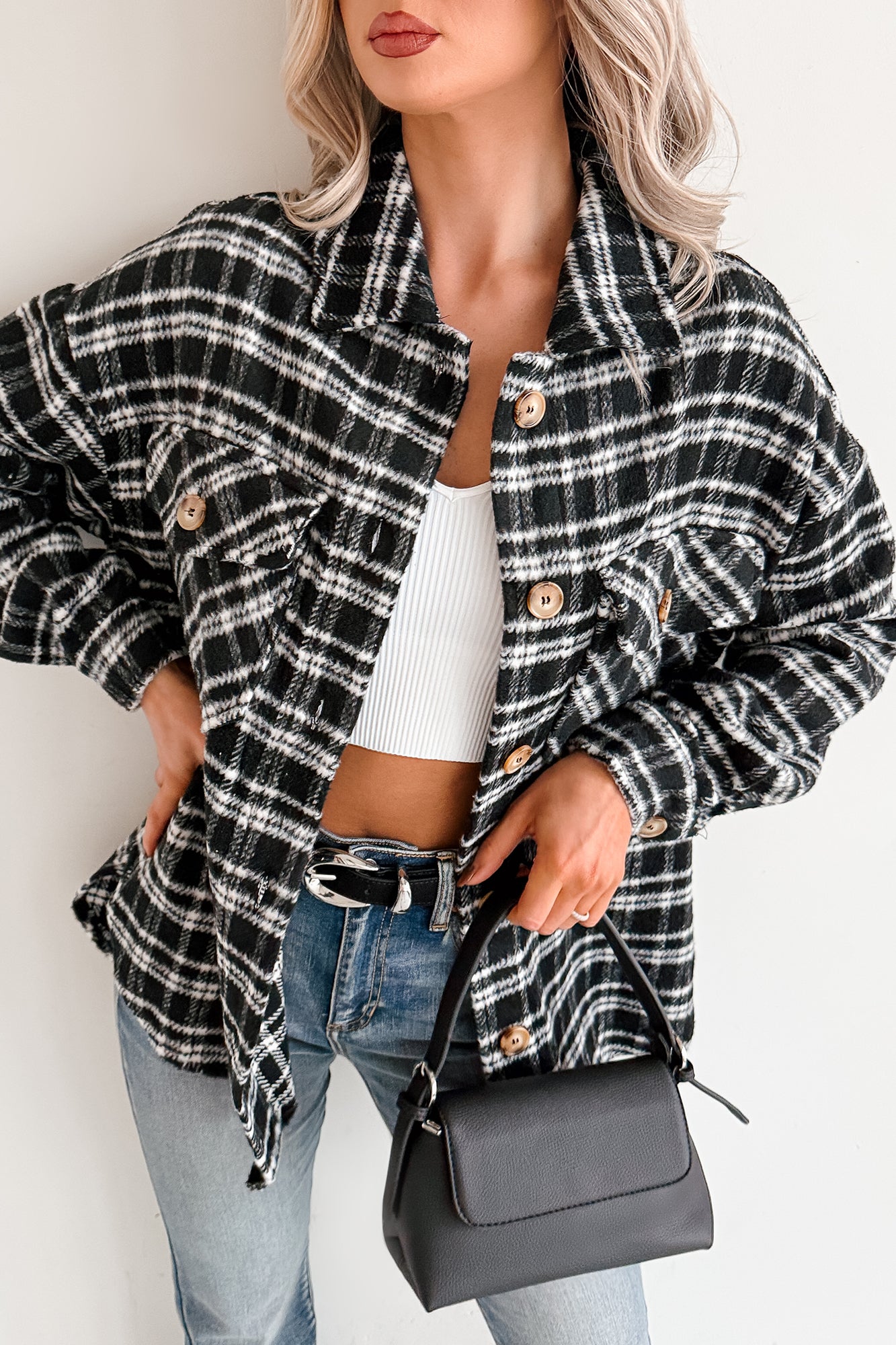 Laid Back Life Plaid Long Sleeve Shacket (Black) - NanaMacs