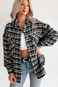Laid Back Life Plaid Long Sleeve Shacket (Black) - NanaMacs