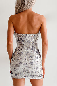 Glow Big Strapless Floral Sequin Mini Dress (Purple)